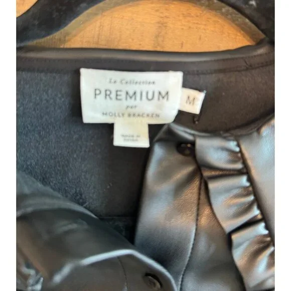 Molly Bracken Premium Faux Leather Puff Sleeve Ruffle Collar Blouse | M - Picture 5 of 7